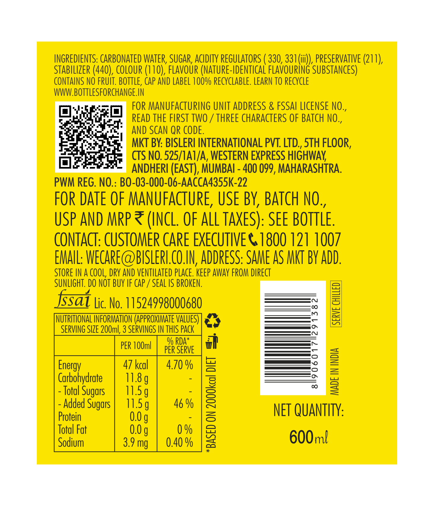 Bisleri POP 600 ML